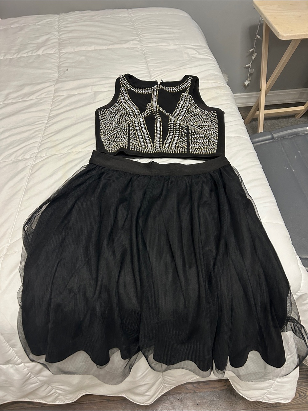 Jump Black Jeweled Crop Top with Tulle Skirt Set size 3/4 juniors